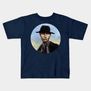 Oppenheimer with porkpie hat and New Mexico Sky Kids T-Shirt